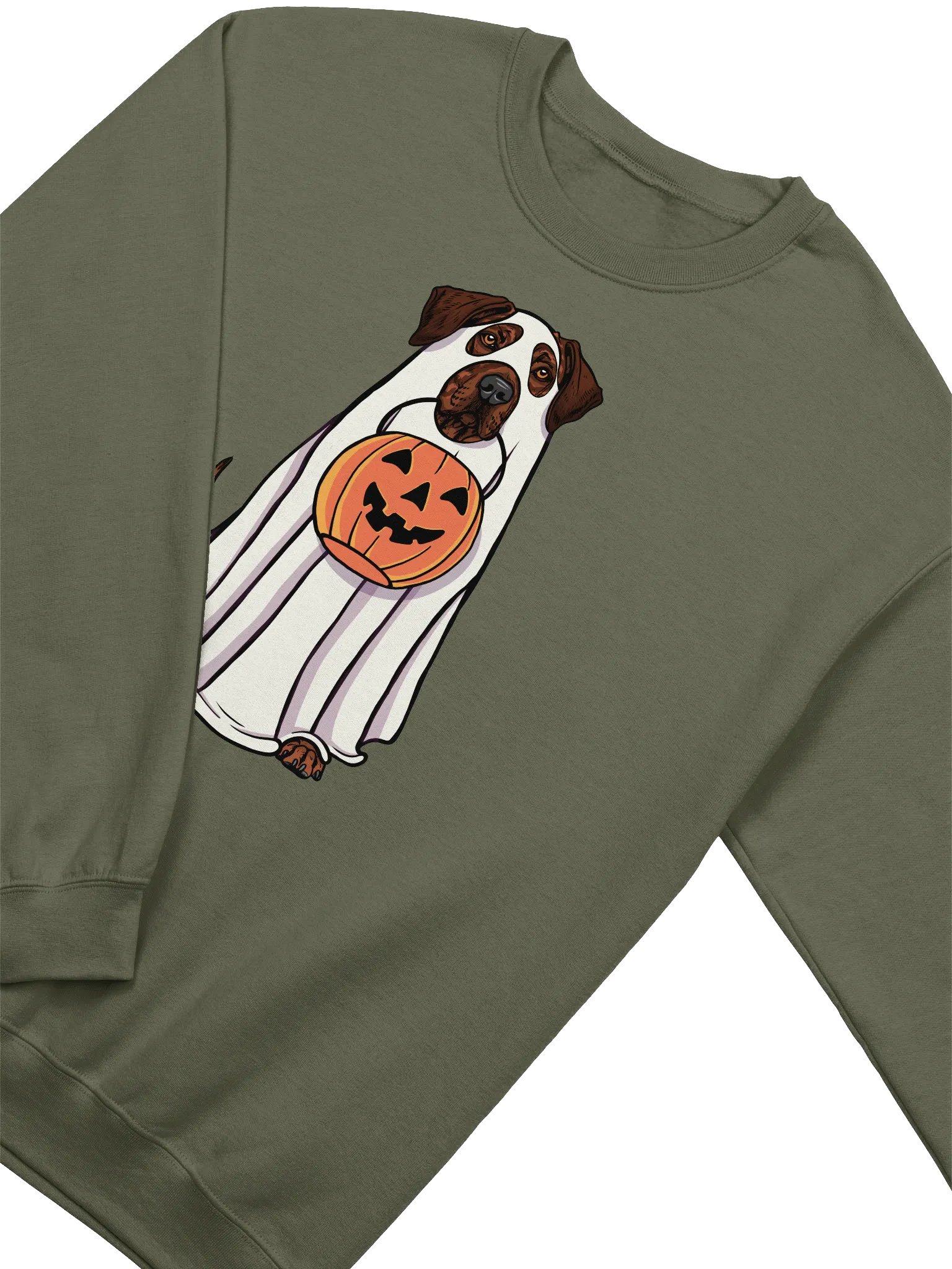 Funny Halloween Rhodesian Ridgeback(Brindle) Sweatshirt | Funny Dog Wearing a Ghost Costume and Holding a Pumpkin Basket product image (4)