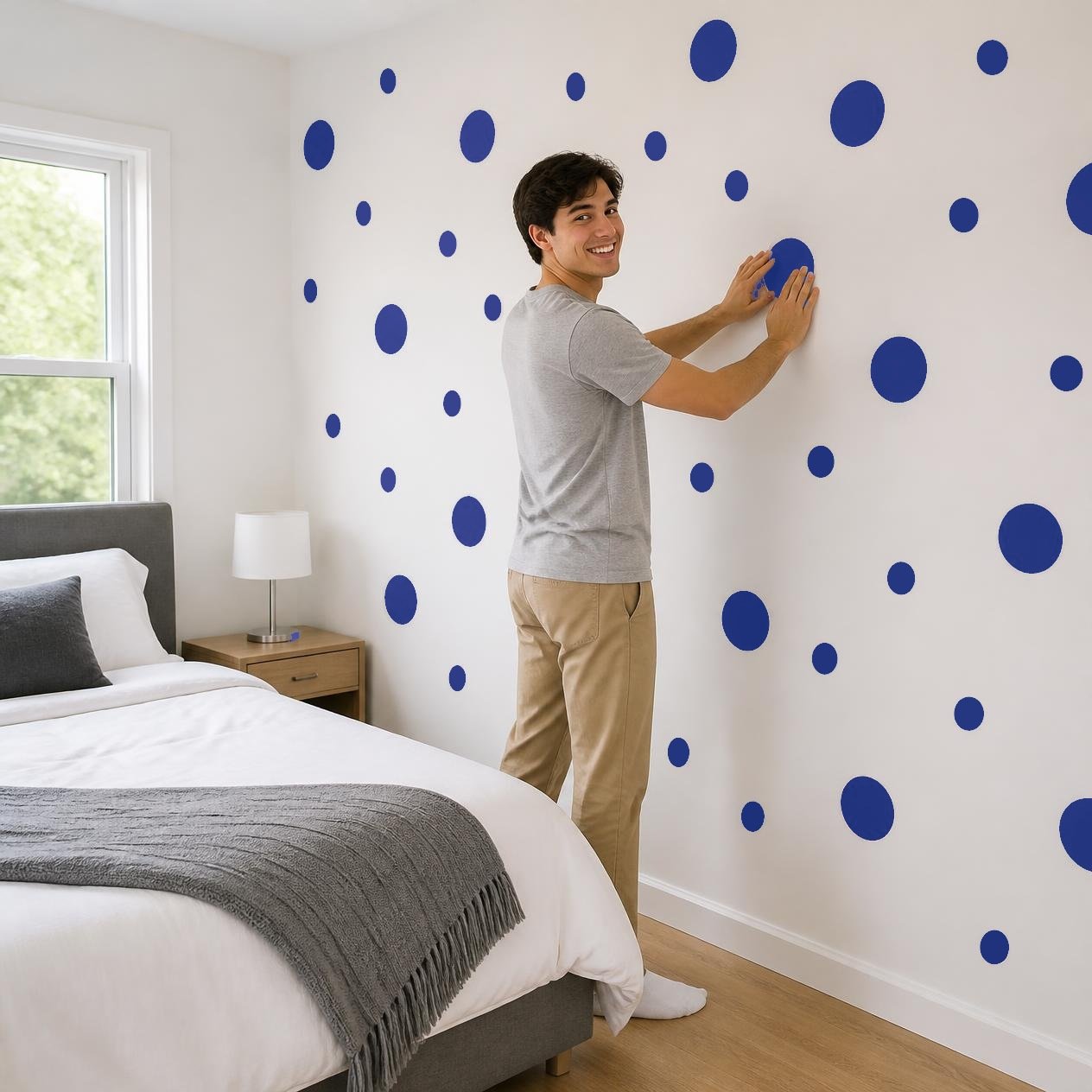 Navy Blue Polka Dot Wall Decals, 2" and 4" Vinyl Circle Stickers, Removable Dot Decals for Nursery, Kids Room, Playroom product image (4)