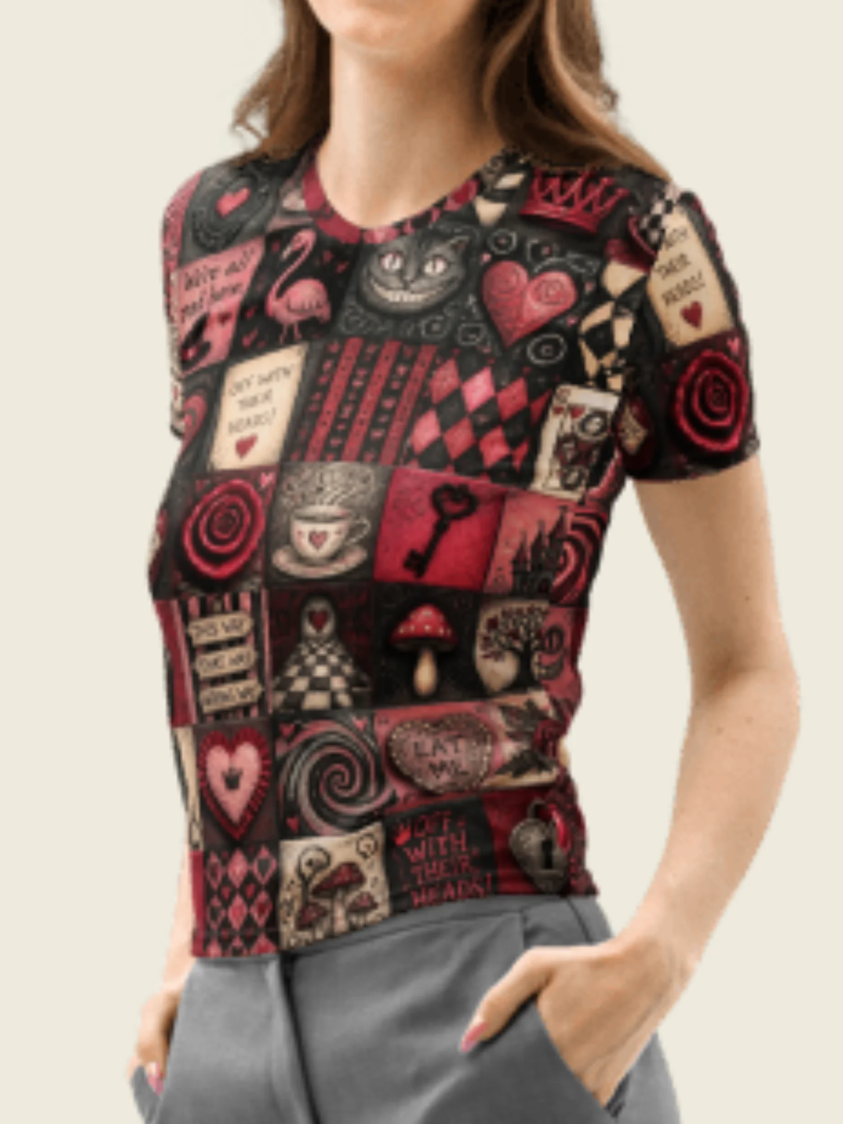 Wonderland Queen of Hearts Tee, Dark Alice Pattern Shirt product image (6)