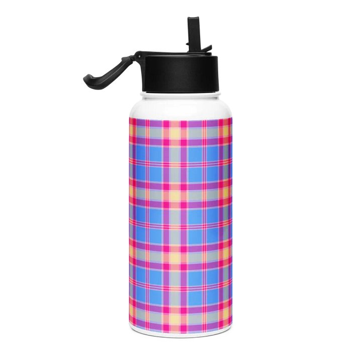 Blue, Hot Pink, and Yellow Plaid Water Bottle product image (1)