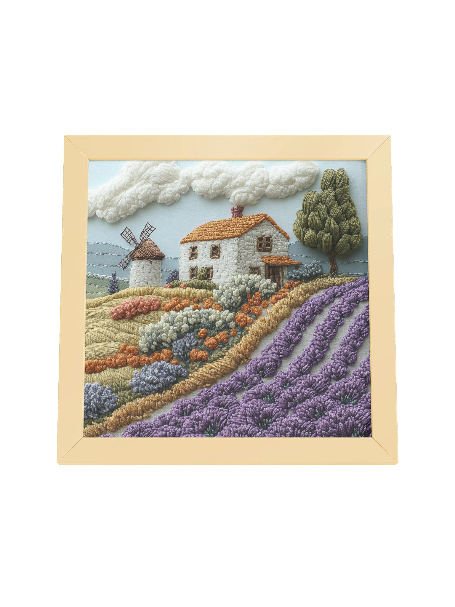 A Sweet Rural Escape | Embroidery-Style Wall Art — Framed Print product image (4)