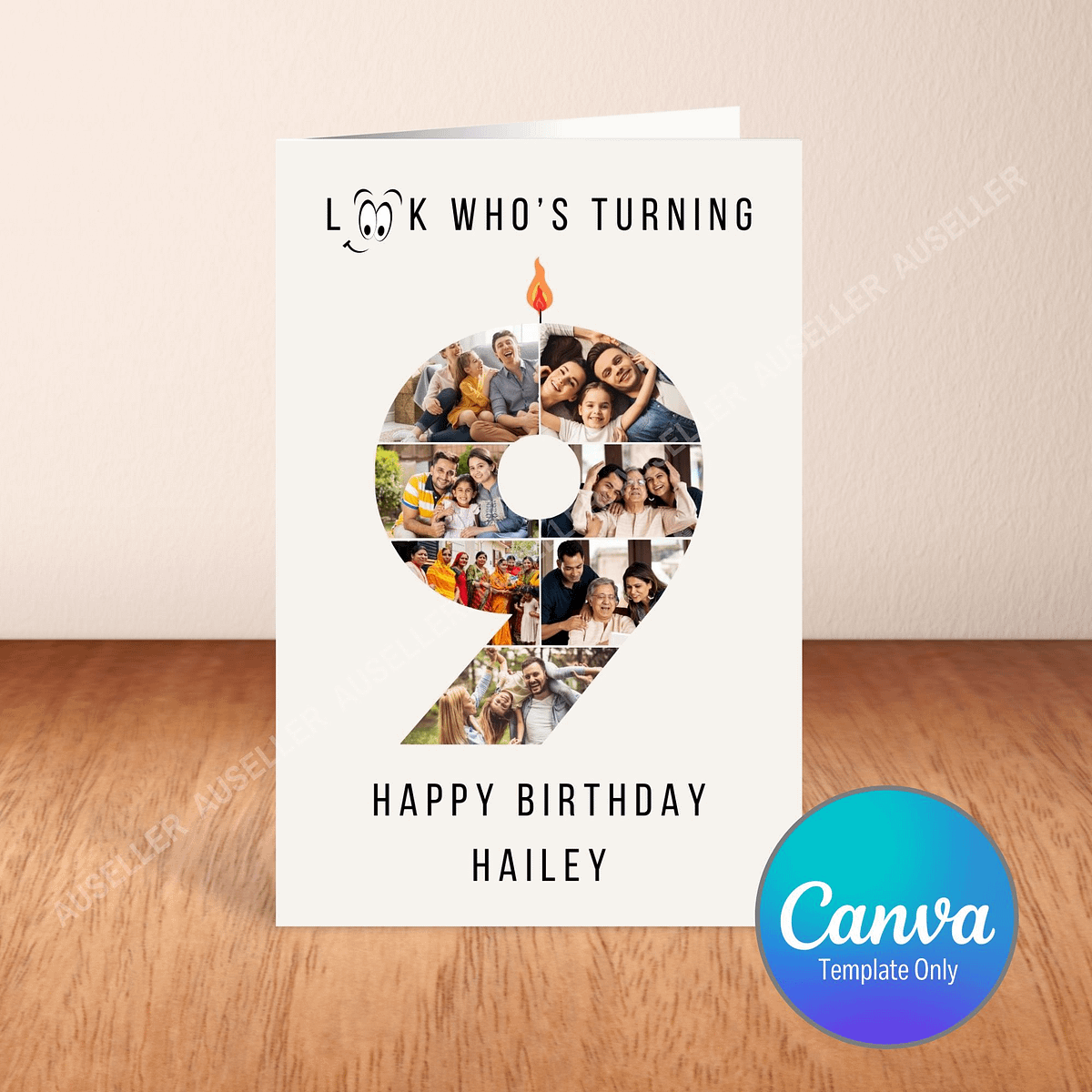 9th Birthday Number Photo Card Canva Template | auseller