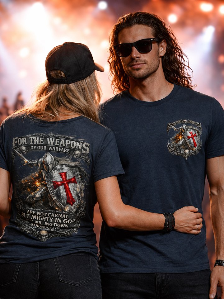 Weapons of Our Warfare 2 Corinthians 10:4 Christian Warrior T-Shirt - Knight Shield Cross Spiritual Battle Tee product image (2)