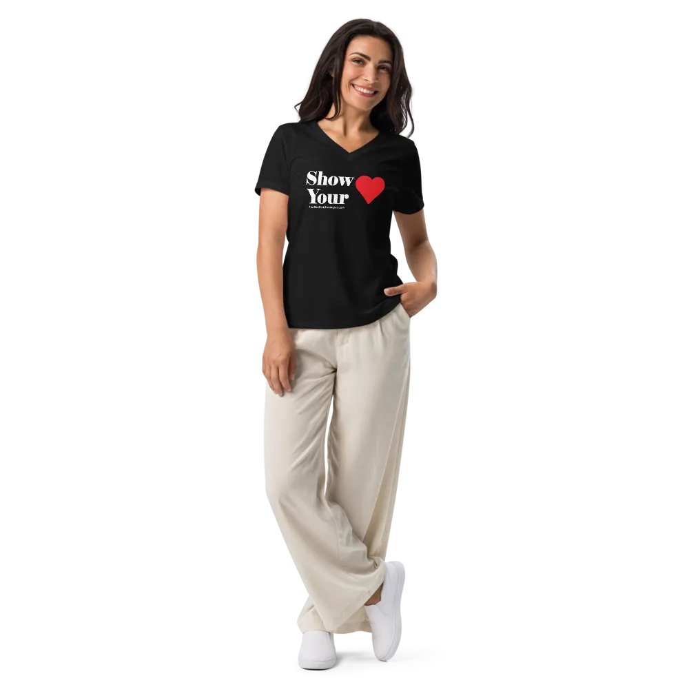Show Your Heart - Women's V-Neck T Shirt - Black product image (3)