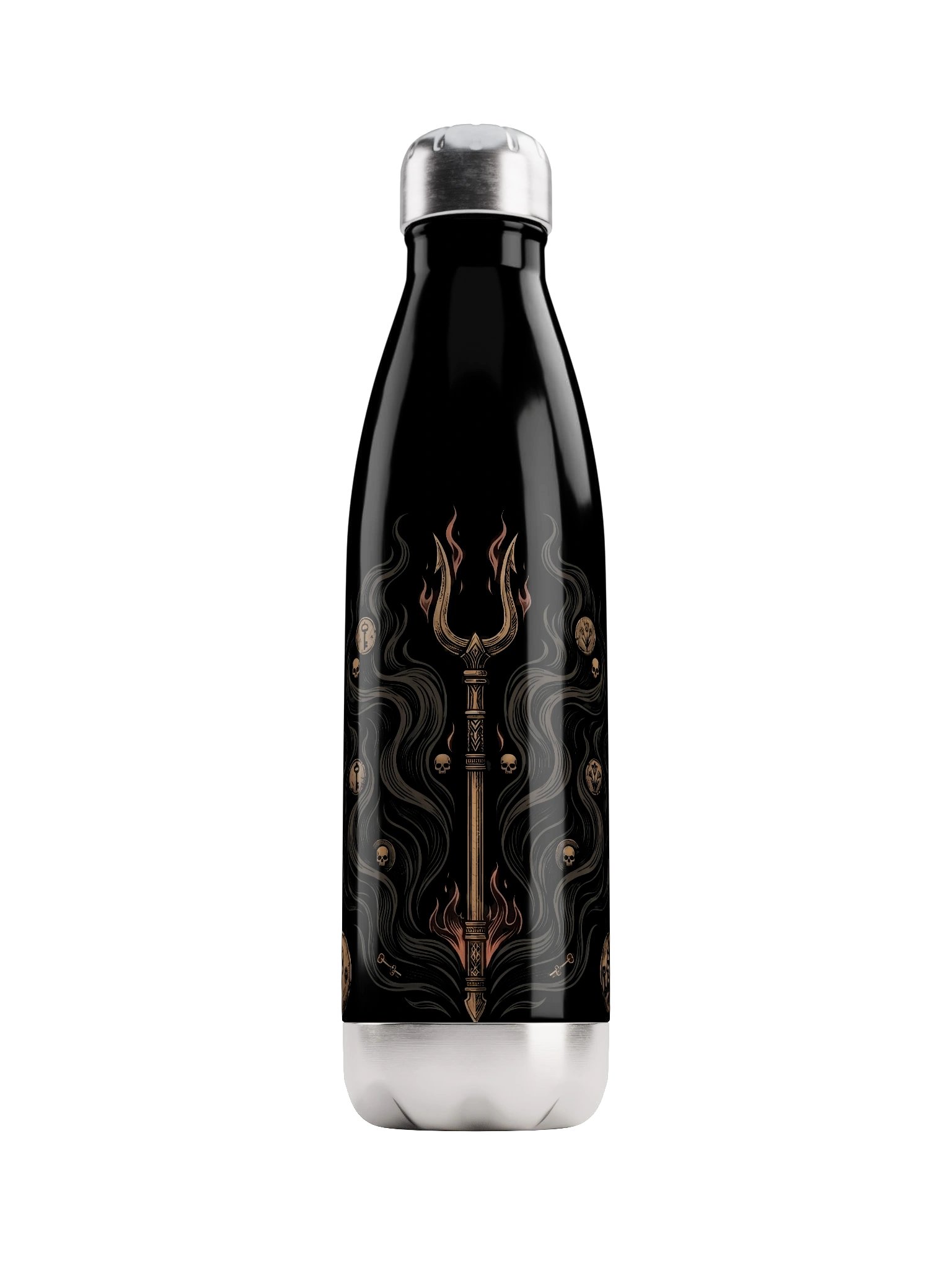 Hades Bident Stainless Steel Water Bottle – Greek Mythology Underworld Flame Design product image (3)