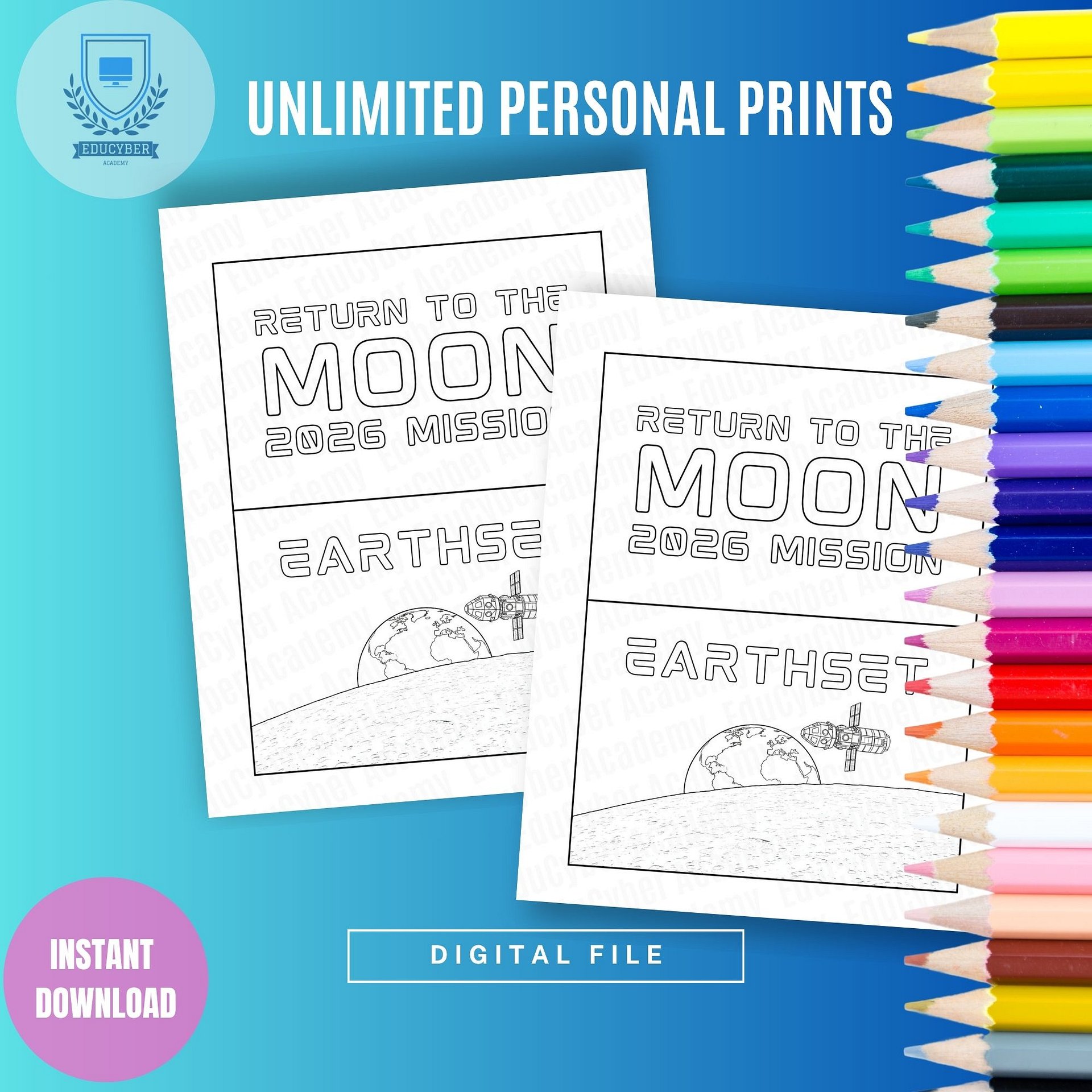 Free Moon Mission Coloring Page, Gift and Keepsake Idea, Printable PDF product image (6)