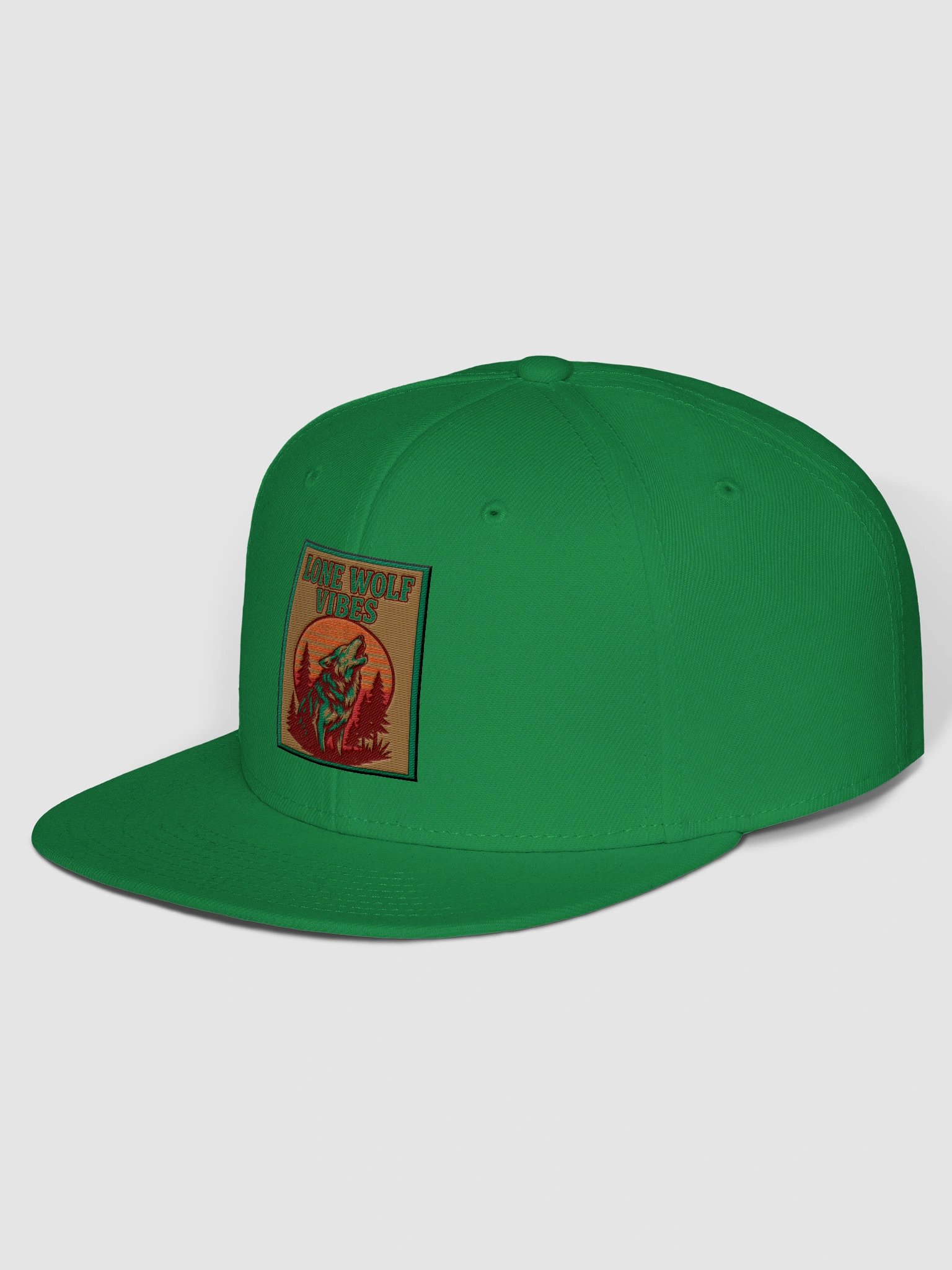 Green "LONE WOLF VIBES" Snapback Cap product image (1)