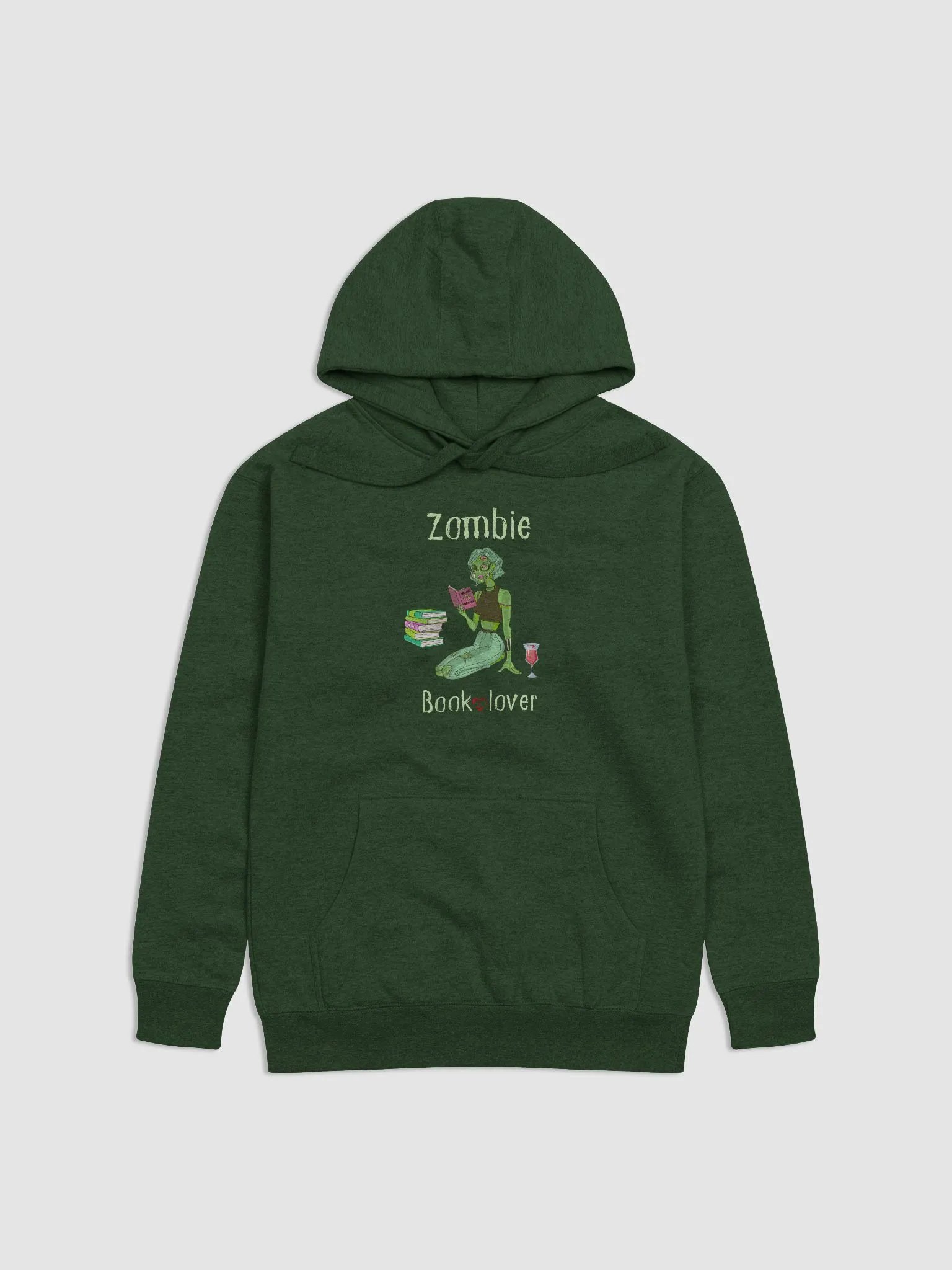 Zombie Book Lover Forest Green Unisex Hoodie product image (1)