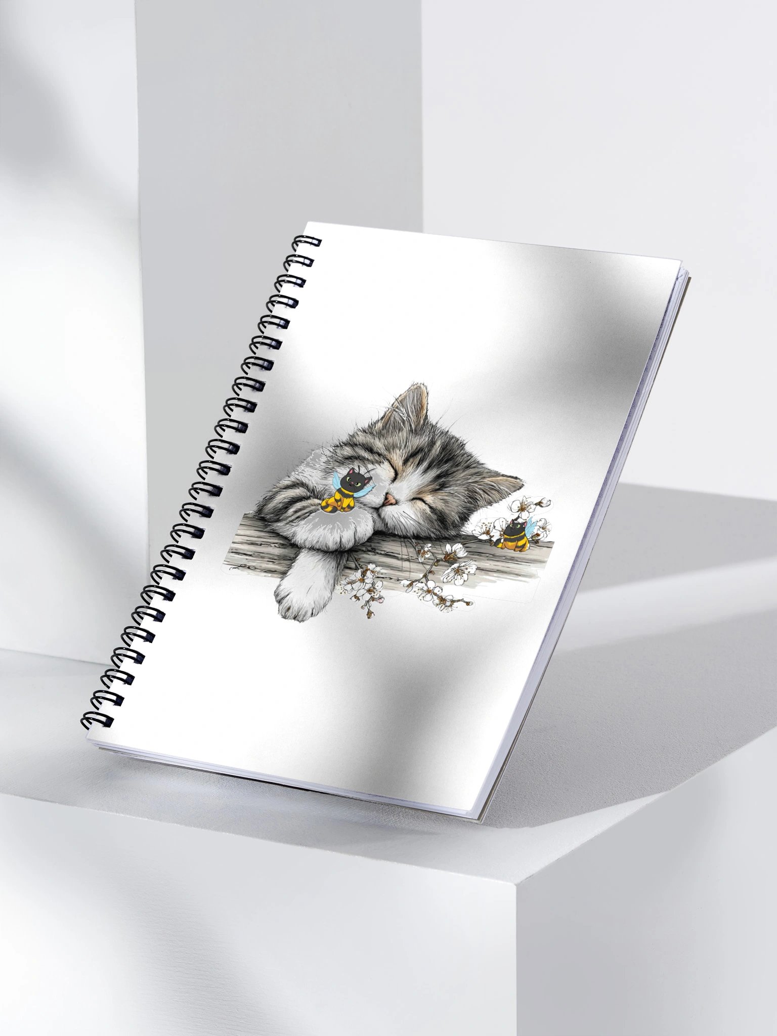 Sleepy Kitten & Bees Spiral Notebook product image (3)