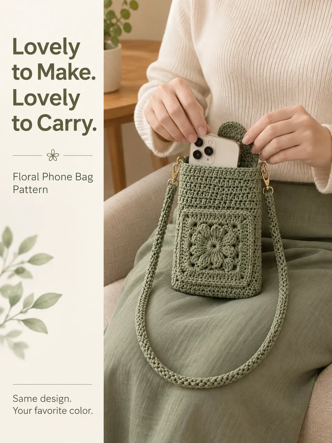 Crochet Phone Bag with Floral Pocket product image (4)