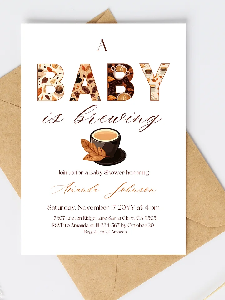 A Baby is Brewing Baby Shower Invite, Rustic Gender Neutral Baby Shower, Coffee Themed Brunch Invitation, Digital Download Canva Template product image (1)