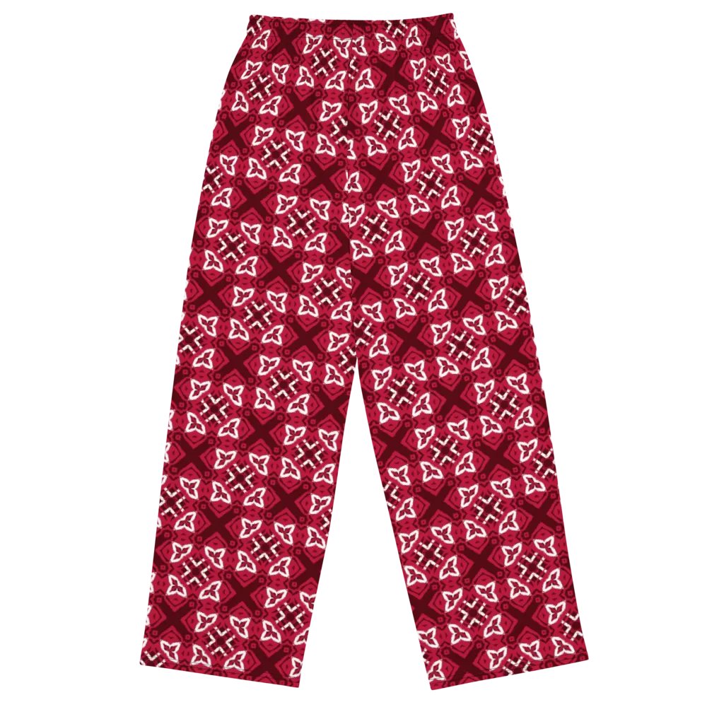 Geometric Red X Print Wide-Leg Pants product image (5)