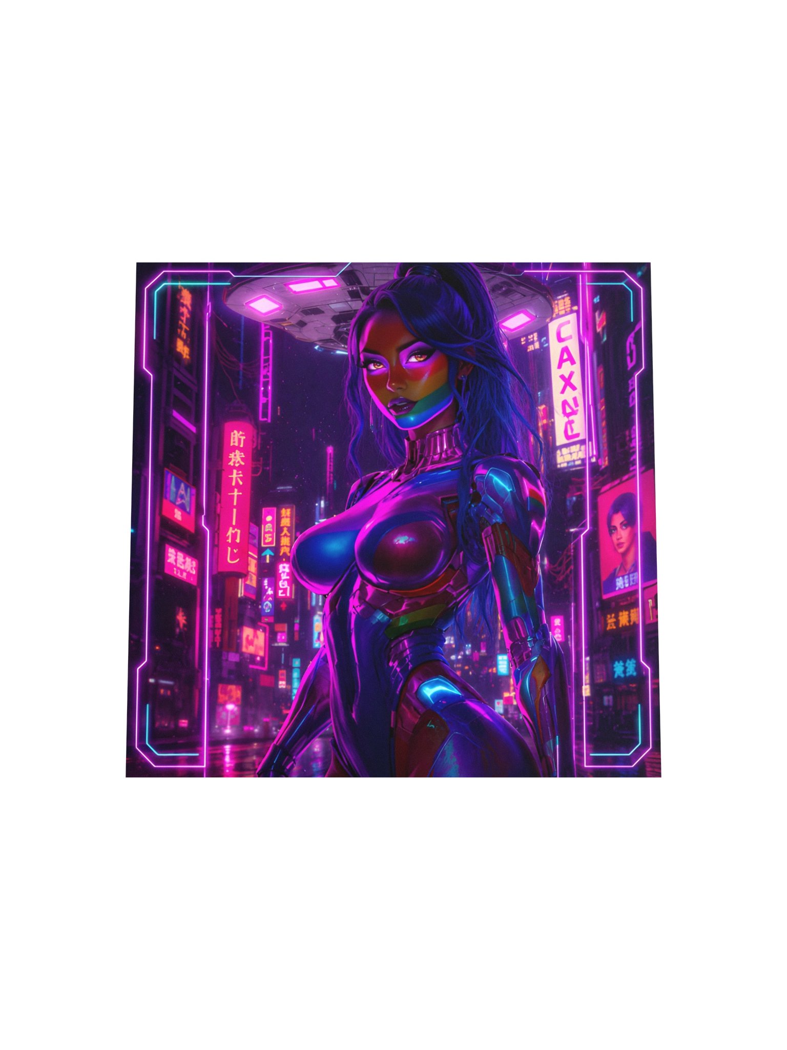 "Neon Cyberpunk Woman - Futuristic City Night Poster" product image (5)