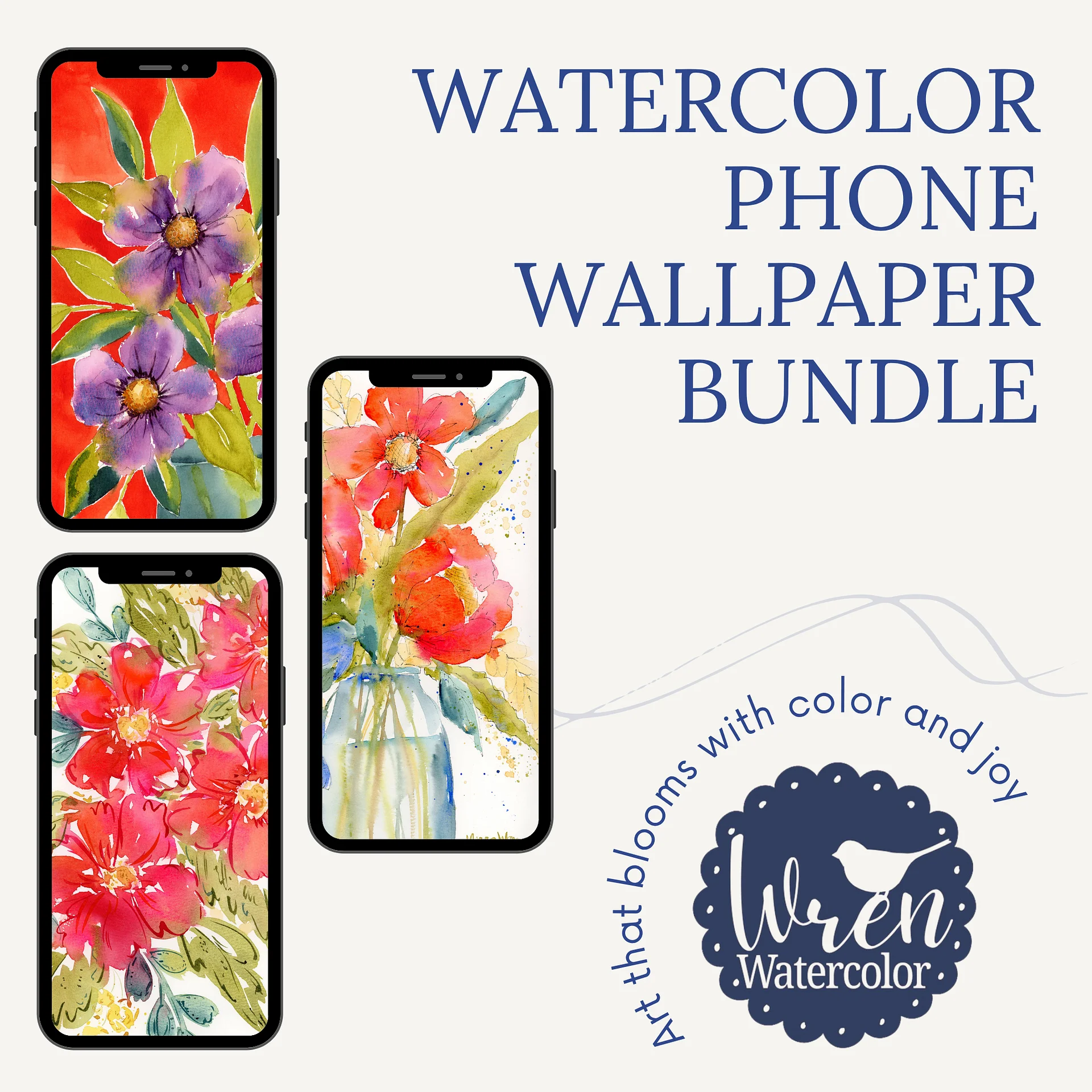 Red Bloom Bundle - 3 Original Watercolor Phone Wallpapers product image (3)