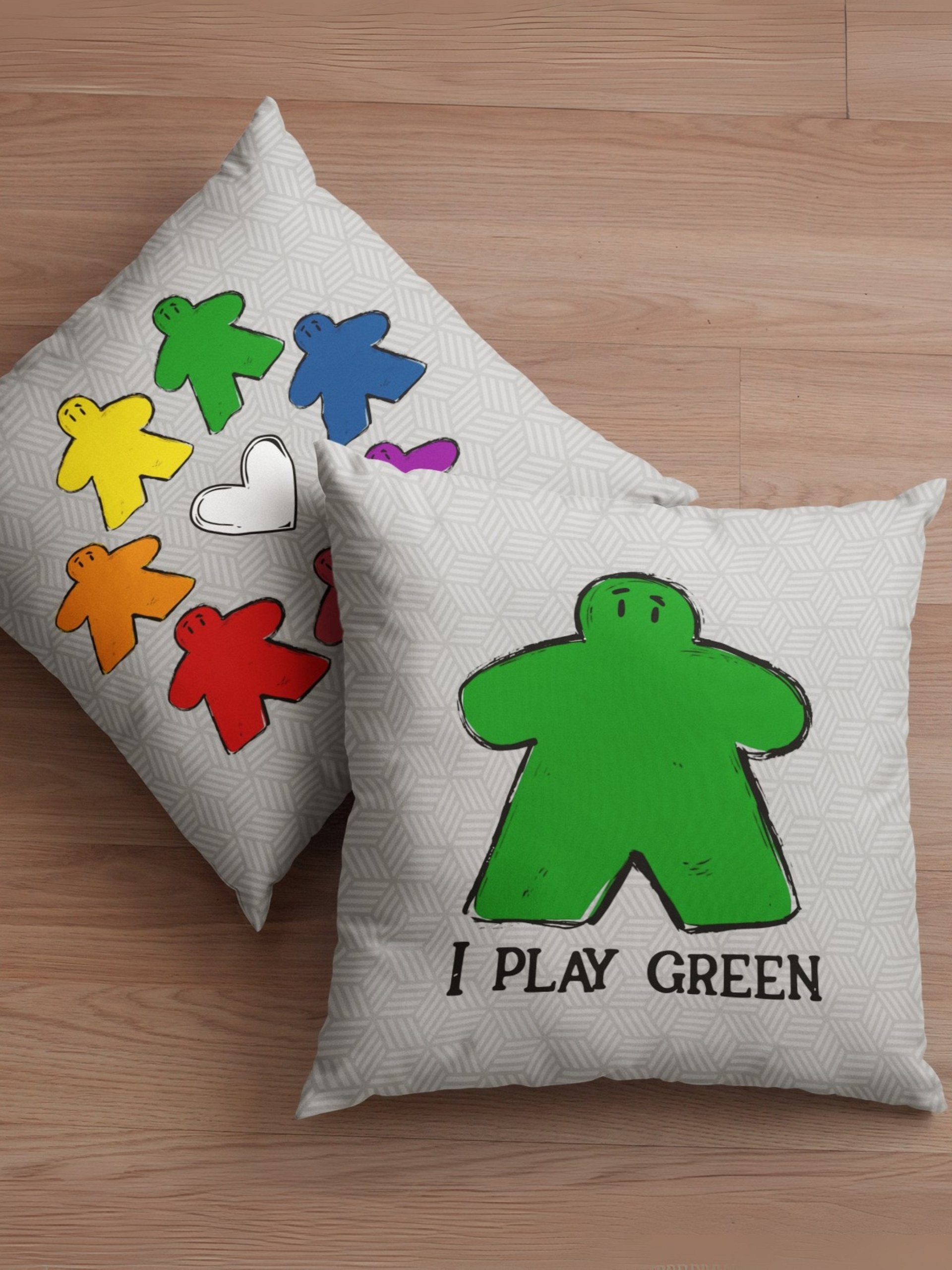 I Play Green Meeple Rainbow Pillow product image (1)