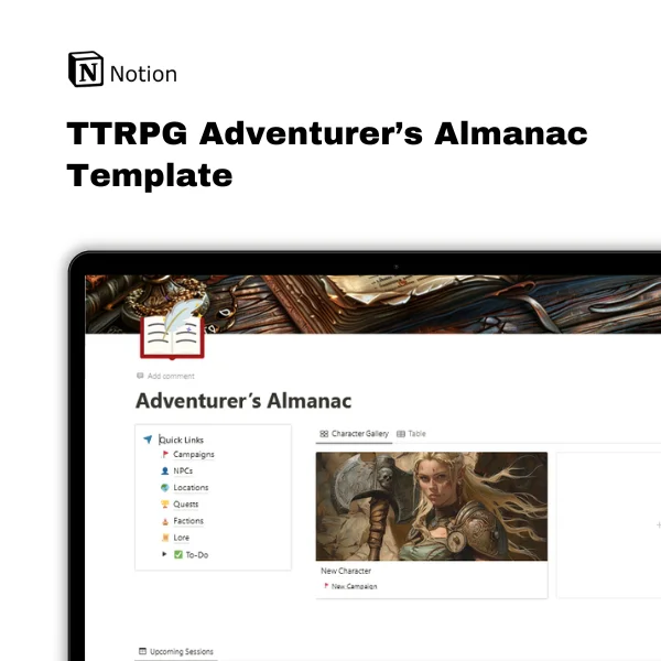 TTRPG Adventurer's Almanac | Notion Template product image (1)