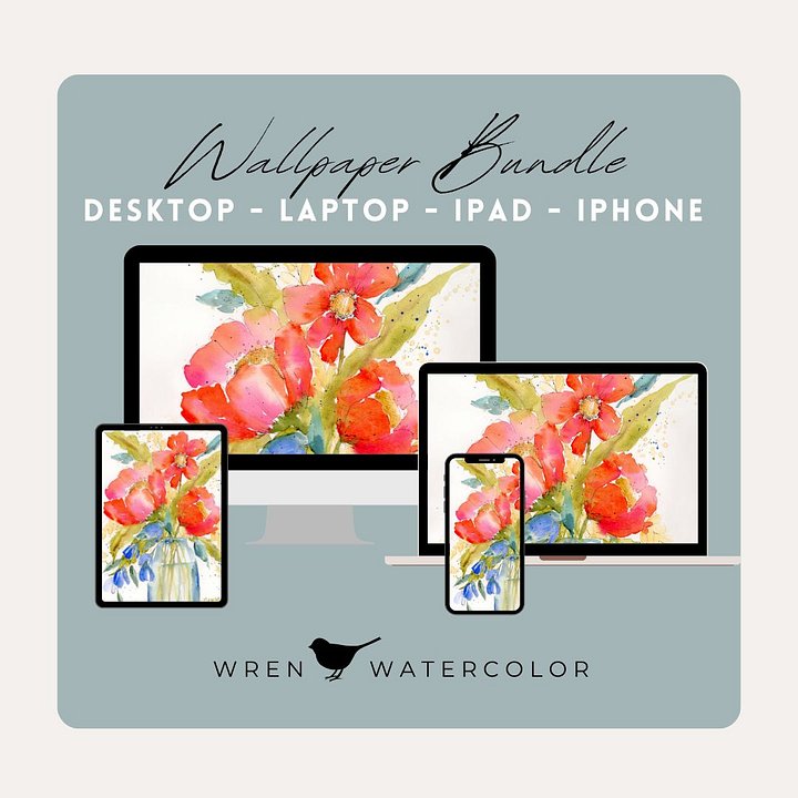 Poppin' Poppies Watercolor Digital Wallpaper Bundle product image (1)