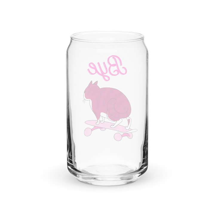 "Bye" Pink Skater Cat Can-Shaped Glass with or without Lid & Straw product image (2)