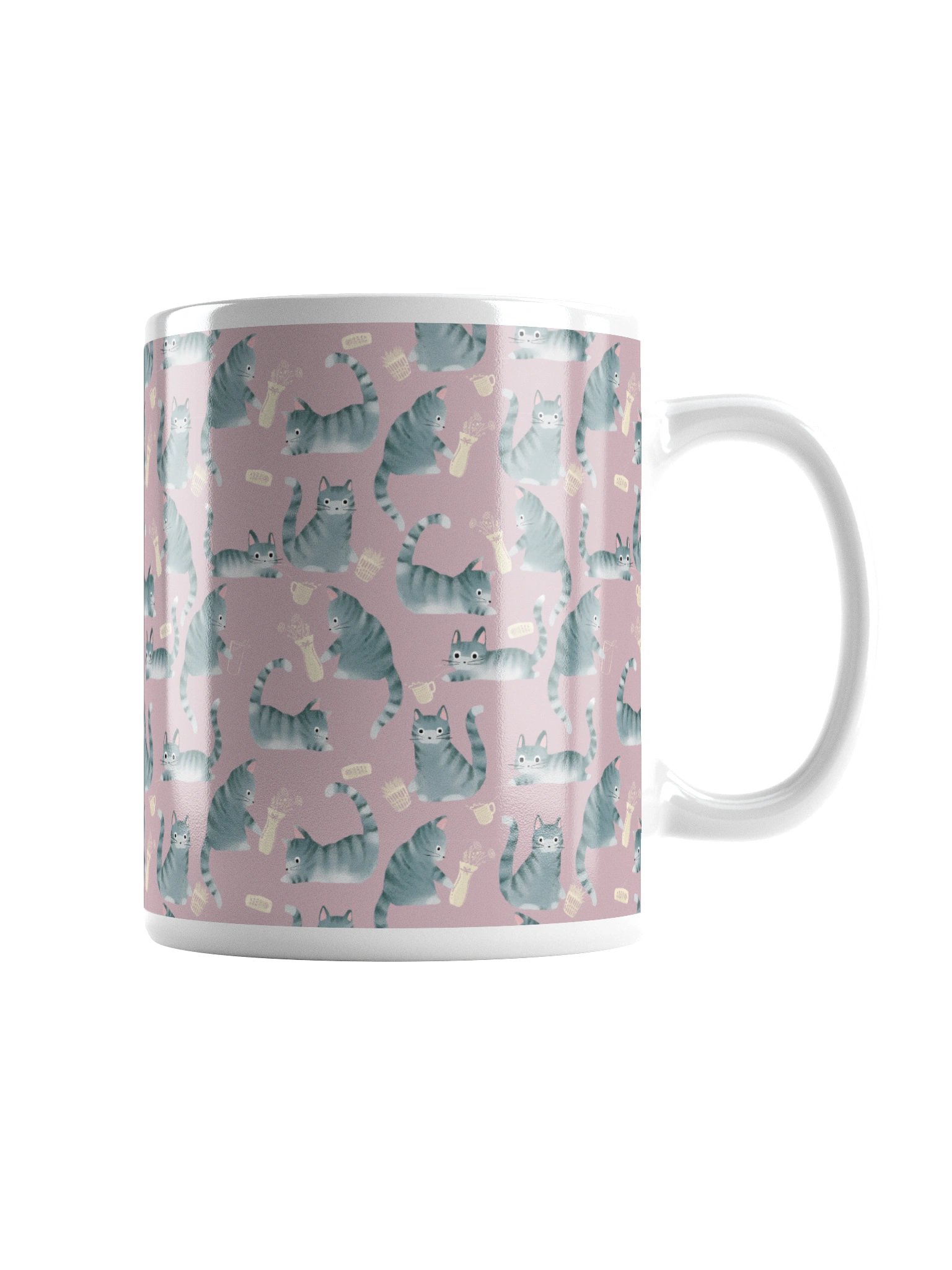 Bad Grey Tabby Cats Knocking Stuff Over Coffee Mug, Pink product image (1)