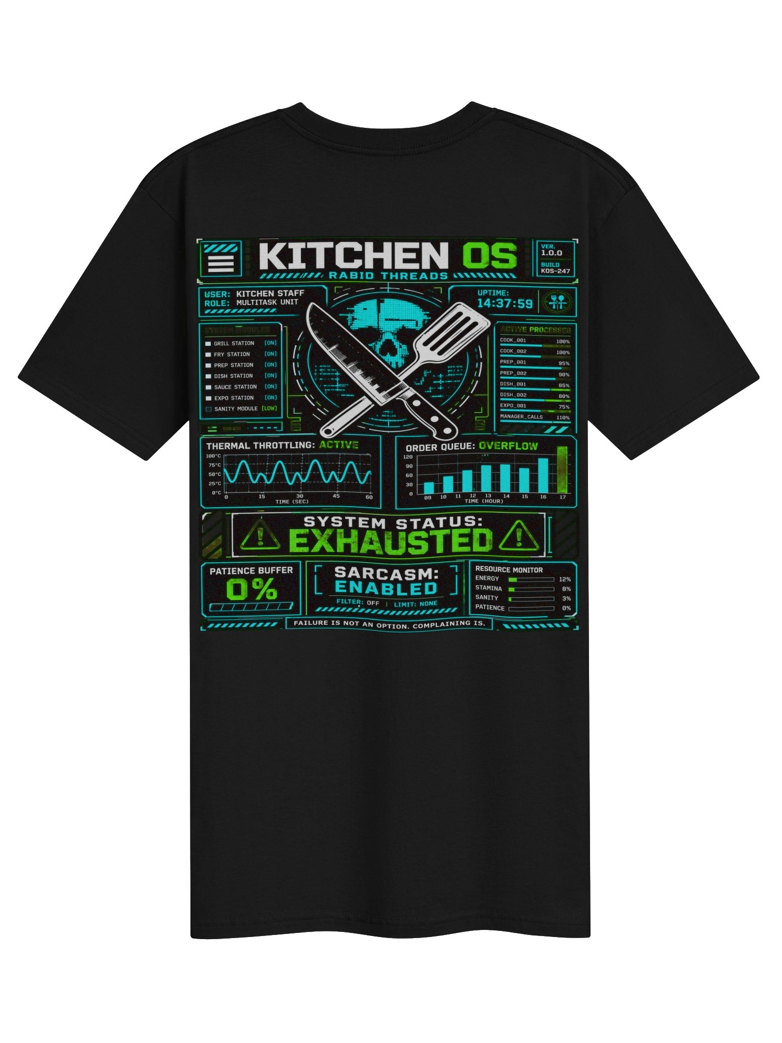 Kitchen OS™ — System Status: Exhausted | Chef Edition Heavyweight Tee product image (6)