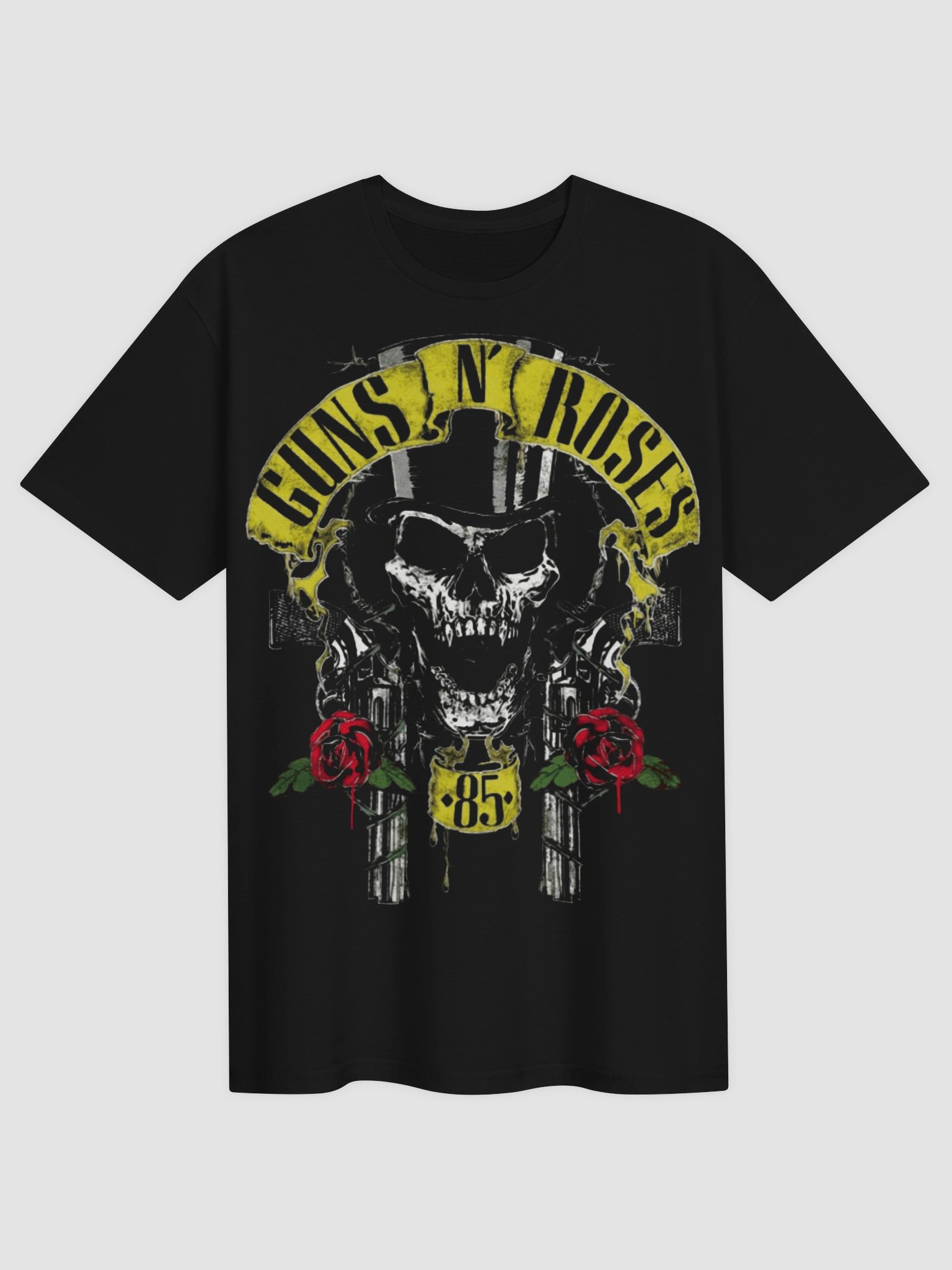 Guns N' Roses 1985 Skull Crest T-Shirt | Distressed Vintage Gold Logo Graphic Tee | Founding Year Rose Pistol Hard Rock Collector Band Shirt product image (1)