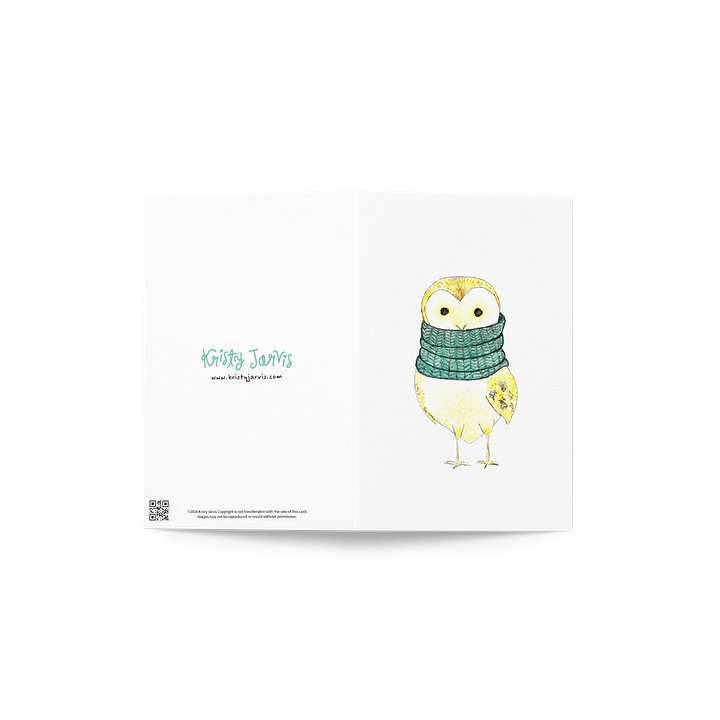 Yellow Watercolor owl in a Green Cowl Greeting Card product image (2)