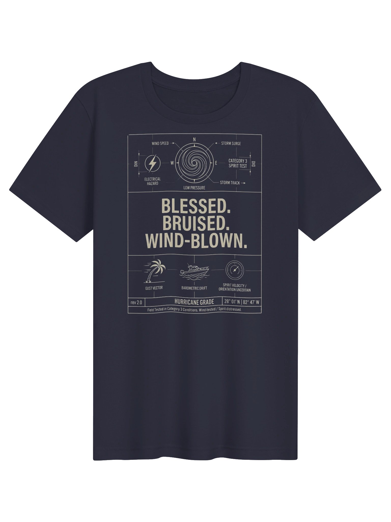 Blessed Bruised Wind-Blown Florida Hurricane Blueprint Tee product image (1)
