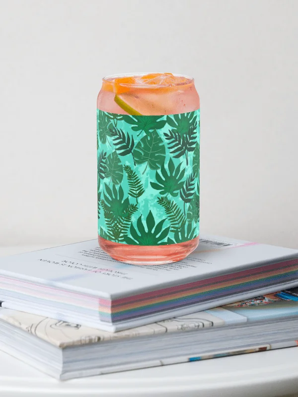 Jungle Leaves- Aqua Background Glass Tumbler product image (1)