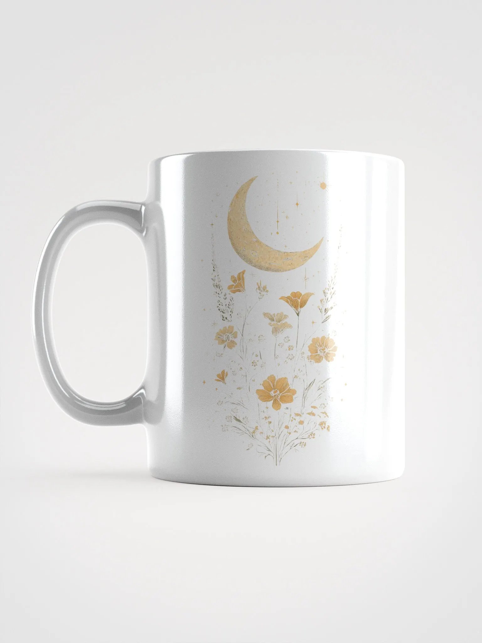 Floral Crescent Moon White Glossy Mug product image (16)