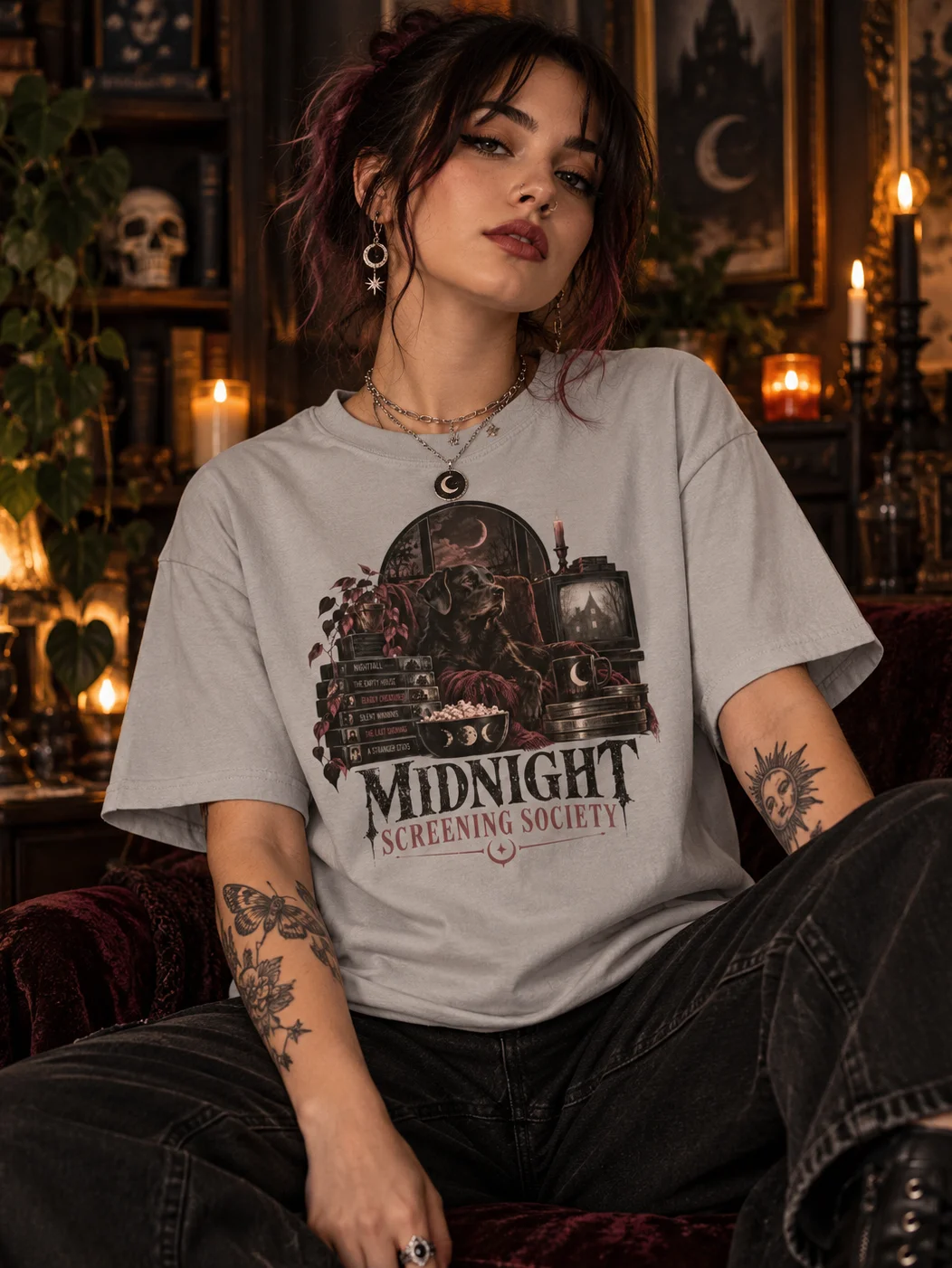 Horror Dog T-Shirt | Gothic Dog Graphic Tee | Dark Academia Dog Shirt | Book Lover Horror Tee product image (5)