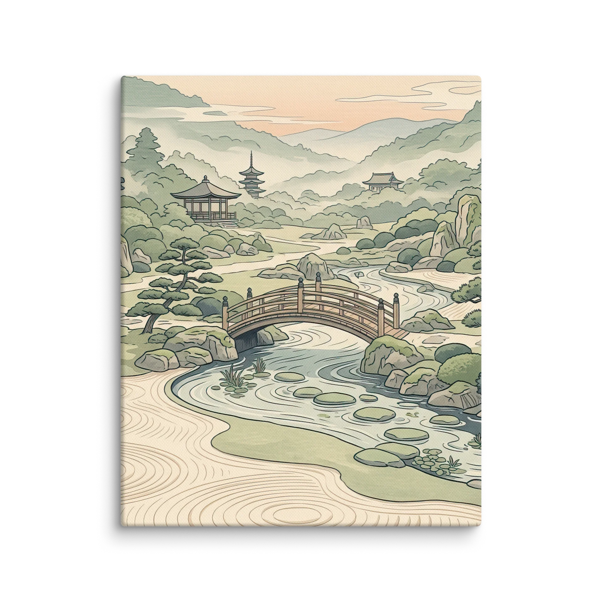 Tranquil Bamboo Bridge Canvas - Japandi Zen Minimalist Wall Art product image (1)