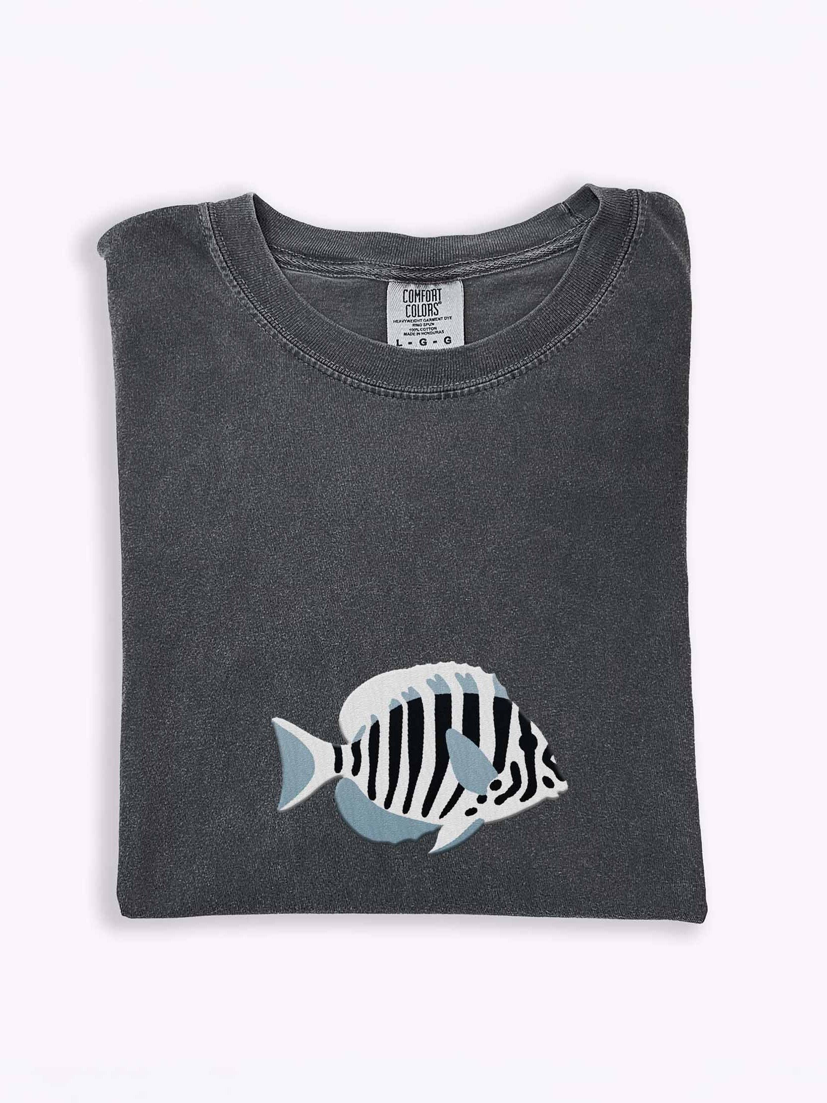 Zebra Angelfish Embroidered Shirt | Reef Aquarium Fish Embroidery Tee | Saltwater Marine Fish Apparel product image (1)