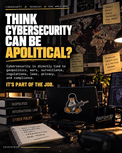 Apparently, some people believe you can work in cybersecurity and remain completely apolitical.

I hate to break it to you, b...