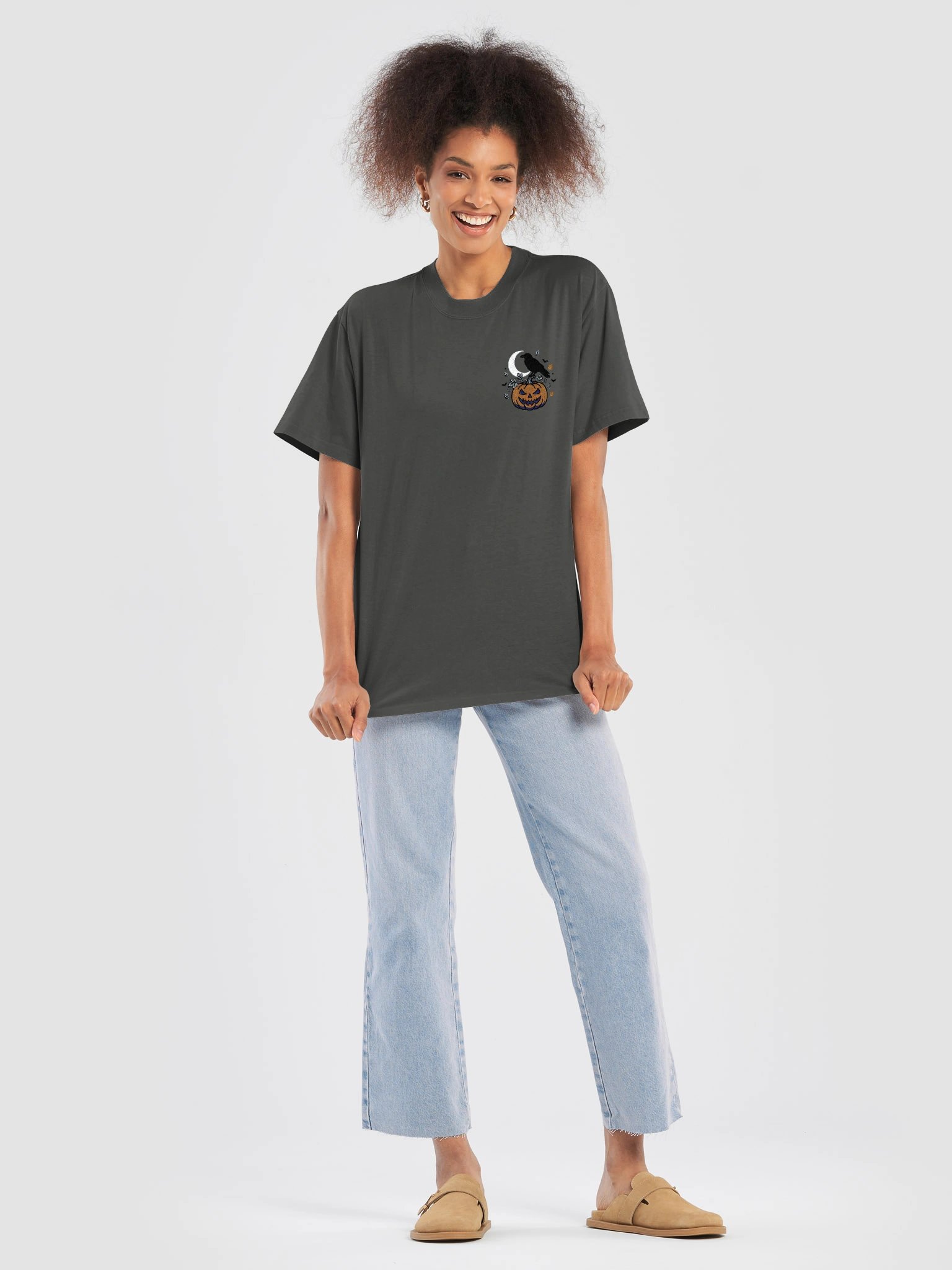 MINAY Originals | Embroidered Moonlit Crow & Pumpkin Oversized Tee product image (46)