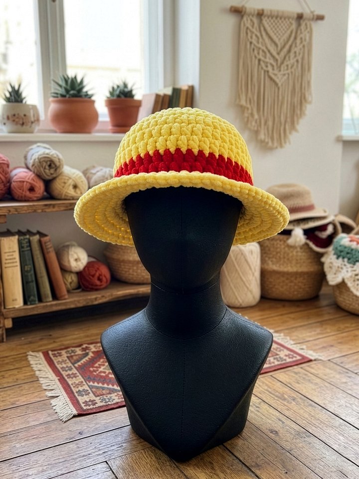 Handmade Crochet Straw Hat Pirate Captain Inspired product image (1)