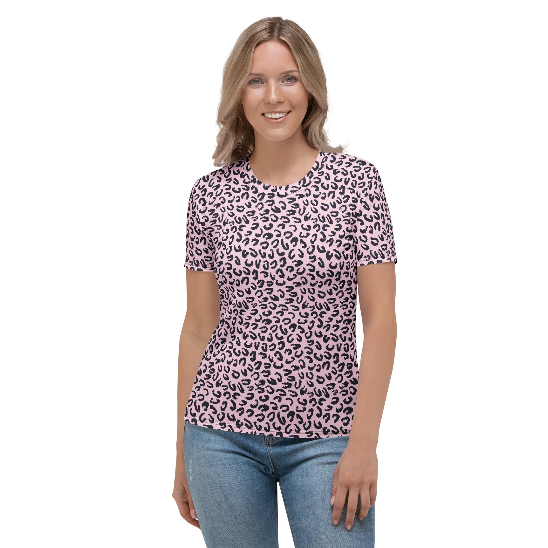 Stylish Women's Crew Neck T-Shirt in Pink Leopard Print product image (2)