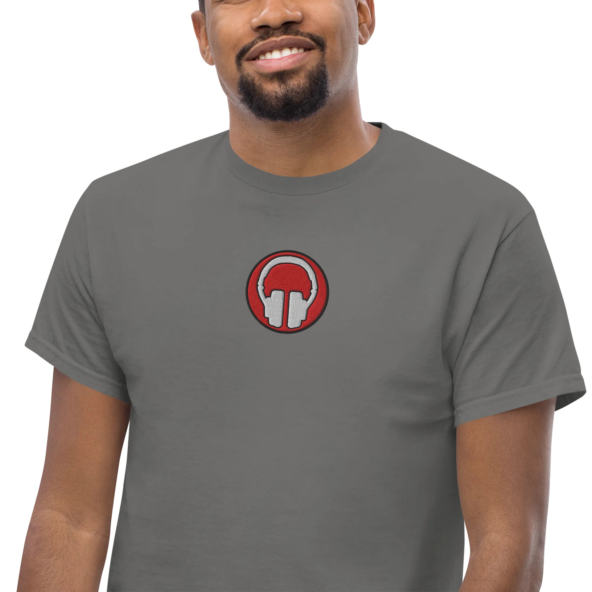 Front & Centre Headphones Embroidered Print Gildan Heavyweight T-Shirt product image (47)