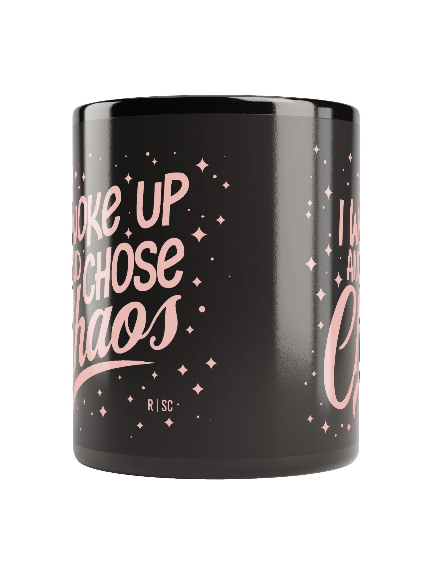 Woke Up and Chose Chaos Black Mug (Pink) product image (3)