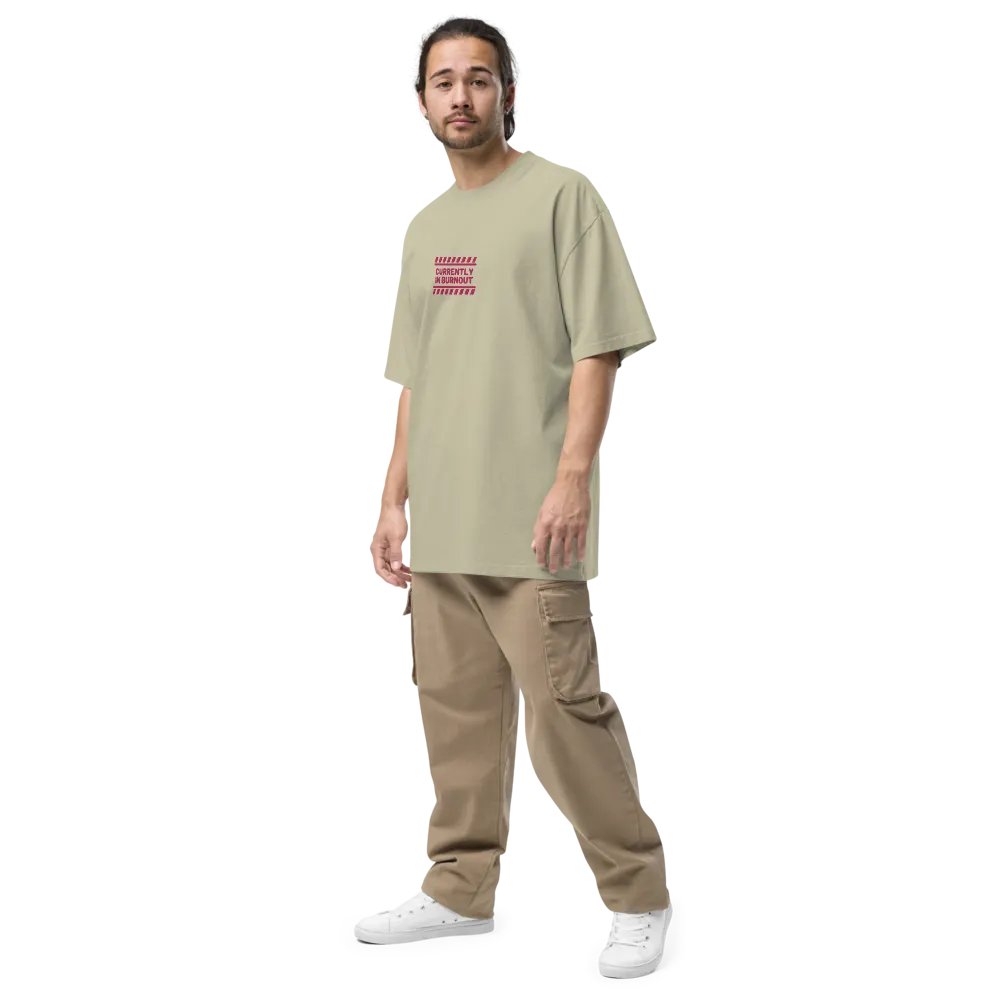CURRENTLY IN BURNOUT (outline, pink thread) oversized faded neutral tee product image (5)