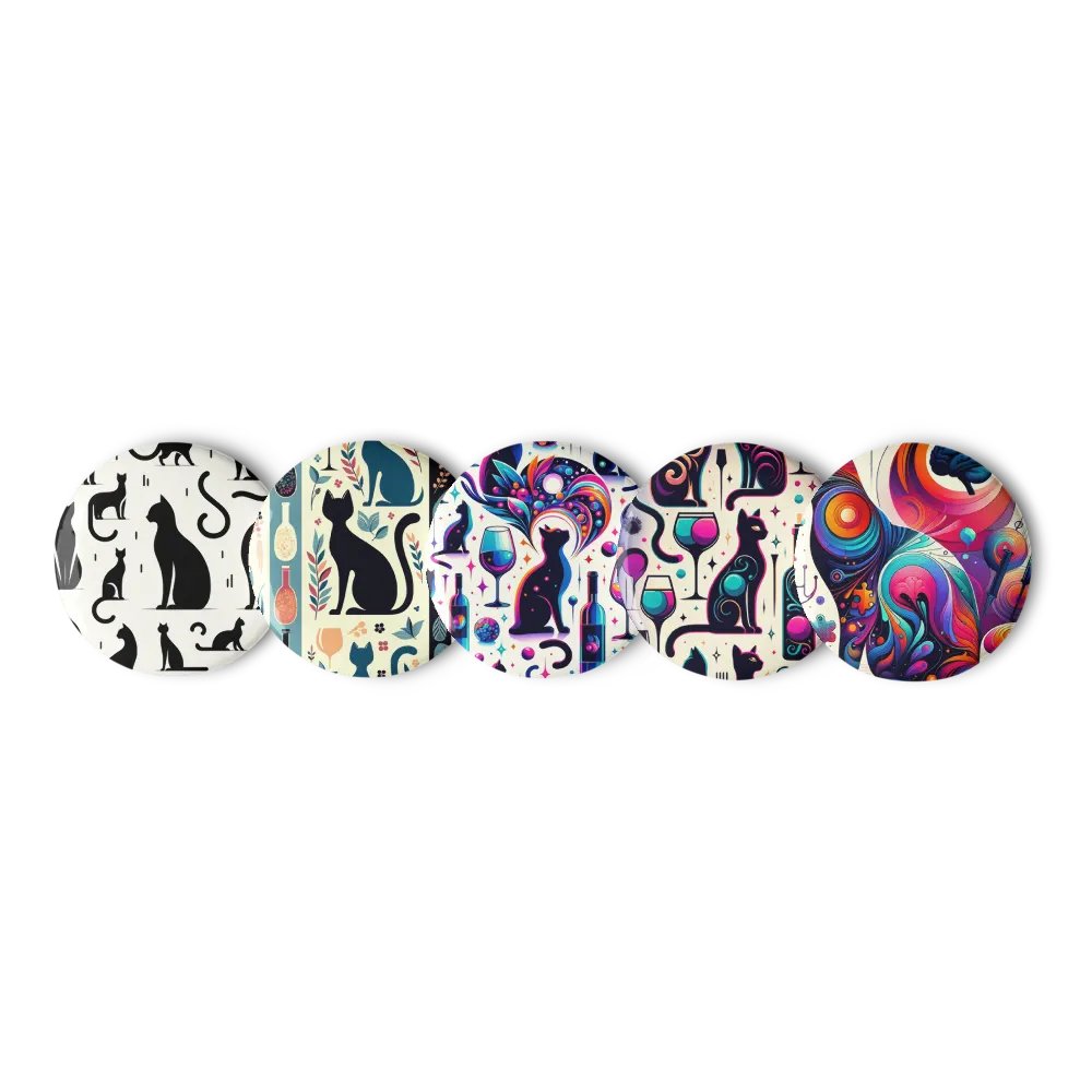 Set of Pin Buttons: Cats & Wine product image (6)