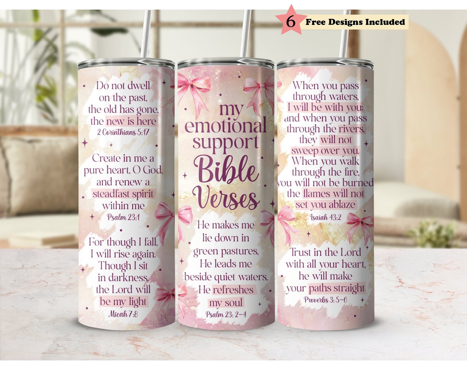 Christian Faith Tumbler, Bible Verses Jesus God, Boho Pink 20oz Tumbler Full Wrap PNG, Seamless Sublimation Design, Digital Download product image (1)