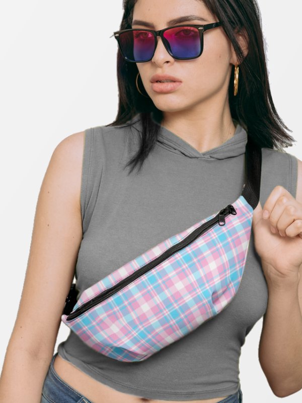 Baby Blue, Pink, and White Plaid Fanny Pack product image (1)