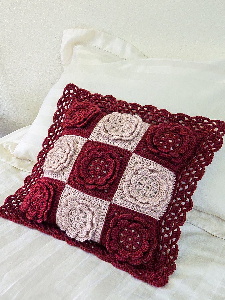 Checkered Rose Pillow Crochet Pattern product image (1)
