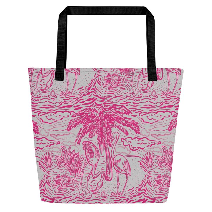 Flamingo Fancy Toile Tote Bag | Pink on Grey | by Monique Faella Designs™ product image (1)