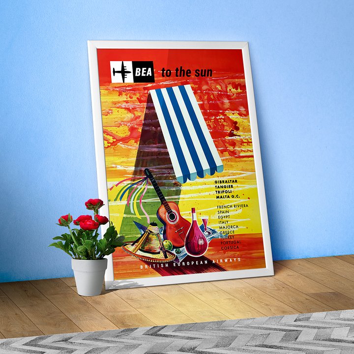 Fly to the sun: Malta, Gibraltar, 1957 — retro travel poster, vintage travel print, retro travel wall art, retro wall art, travel wall decor product image (1)