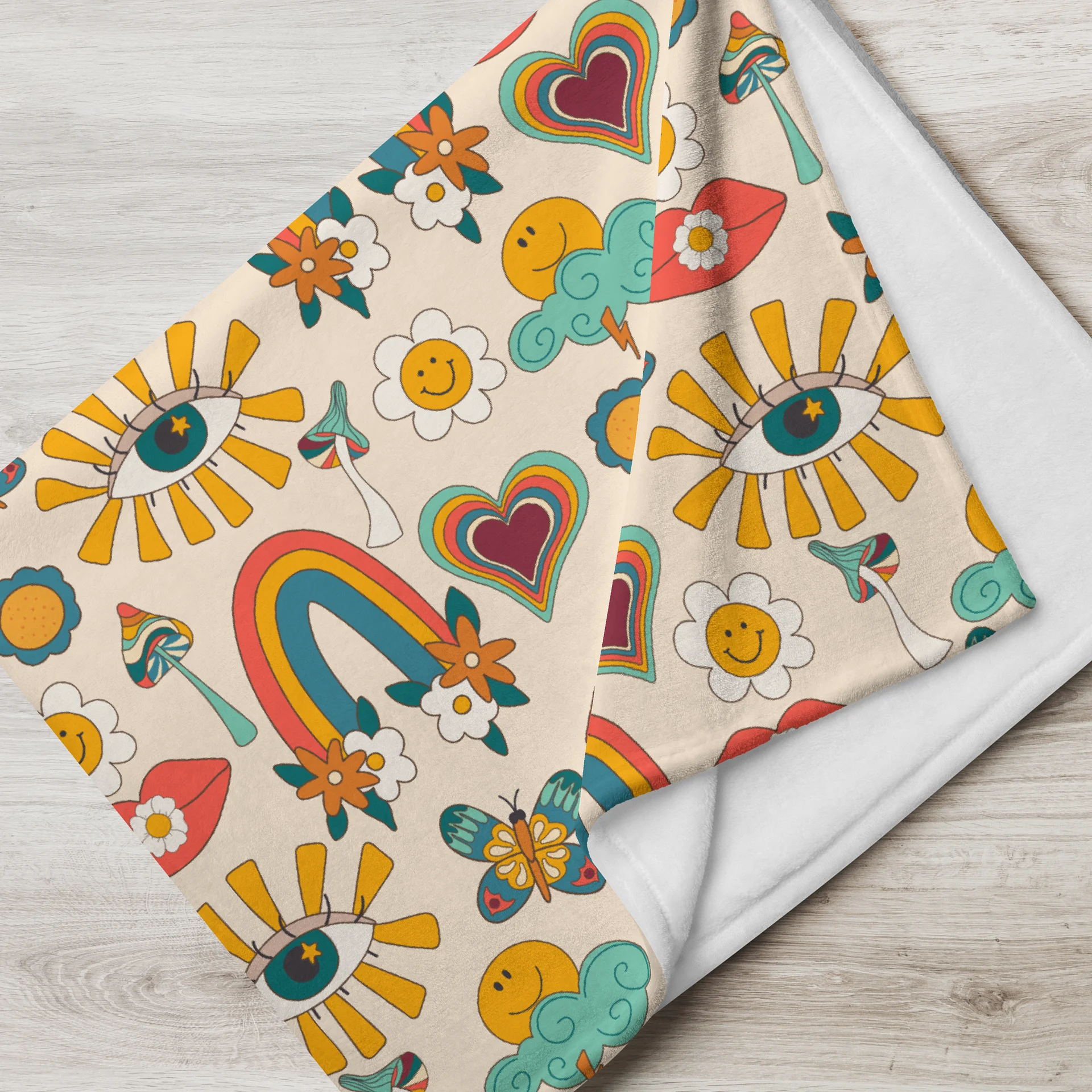 Retro Rainbow Sunshine Floral Boho Throw Blanket product image (2)