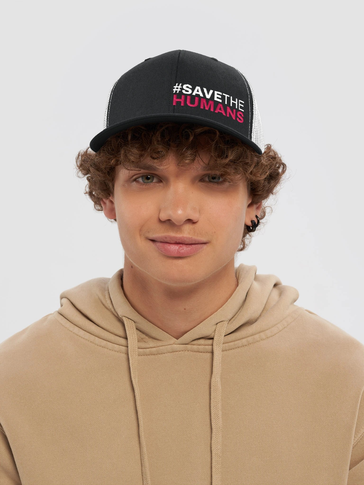 Save the Humans Trucker Cap — Black & White product image (5)