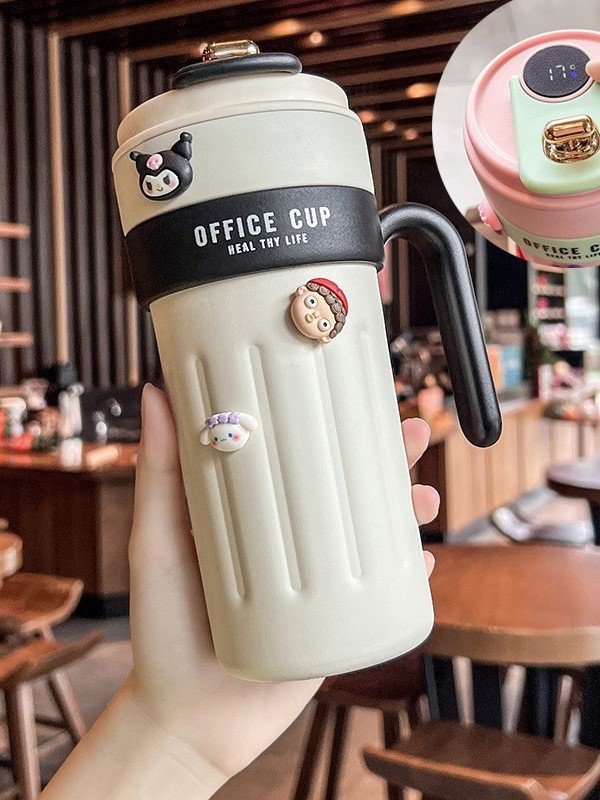 Smart Kawaii Office Mug with Handle & LED Temperature Display - Insulated 17oz Travel Cup - Aesthetic Leak-Proof Thermal Tumbler for Coffee & Tea product image (1)