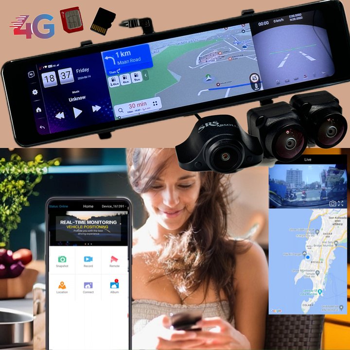 SRS ABSOLUTE Plug/Play 2K 4G Smart Dash Cam | Android | ADAS | 24x7 Remote Audio-Video Monitor GPS Tracking 256GB MicroSD support PlayStore Maps-Apps Support Steering Control Split Screen Multi-Task product image (2)
