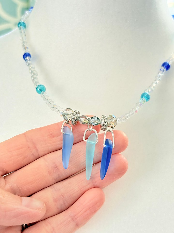 MFD-00034 | Tri-Sea Glass Pendant Necklace | Coastal Blues & Glass Beads | Handmade Coastal Charm Jewelry by Monique Faella Designs™ product image (2)